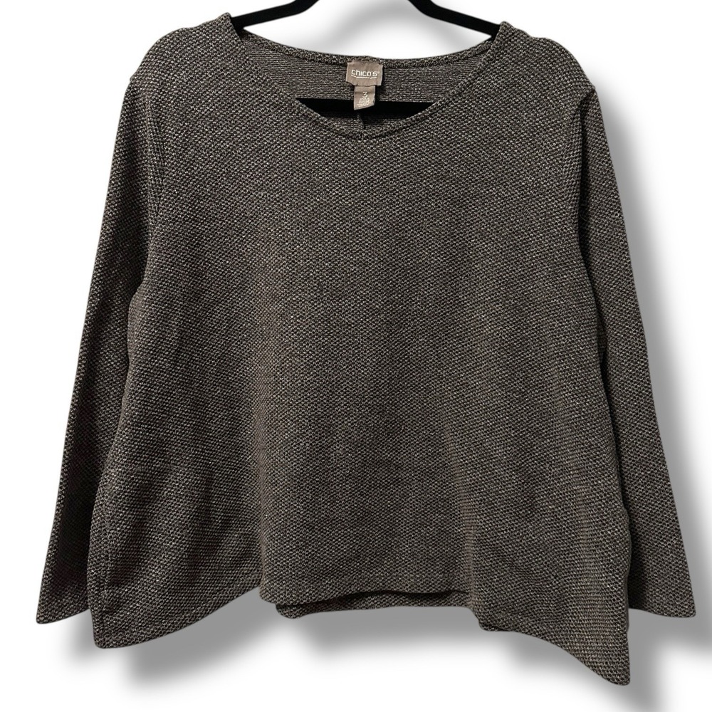 Chico's Women Brown Textured Knit Long Sleeve Top Size 3/XL Lagenlook Neutral